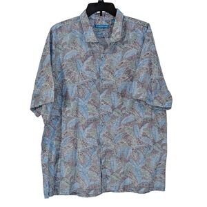 Tori Richard Mens‎ 2XL Blue Tropical Leaf Cotton Lawn Hawaiian Shirt Vacation
